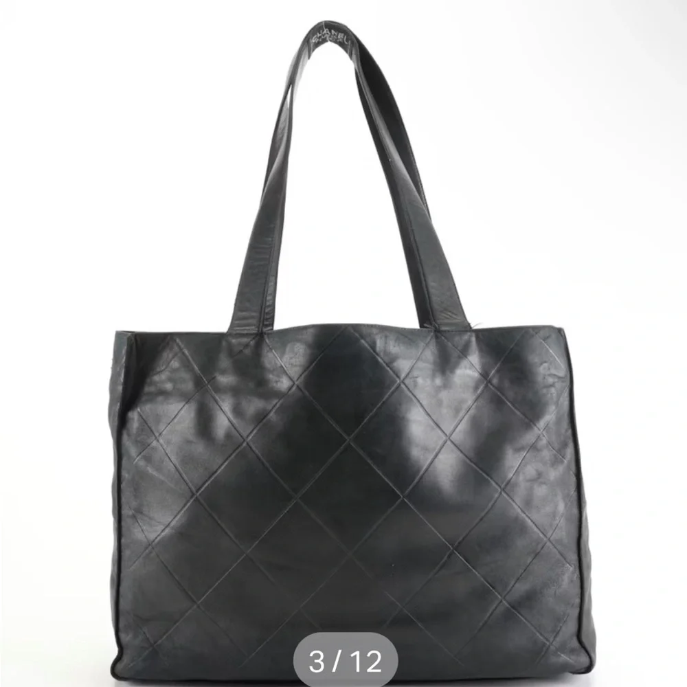 Vintage Chanel diamond pattern shoppers tote